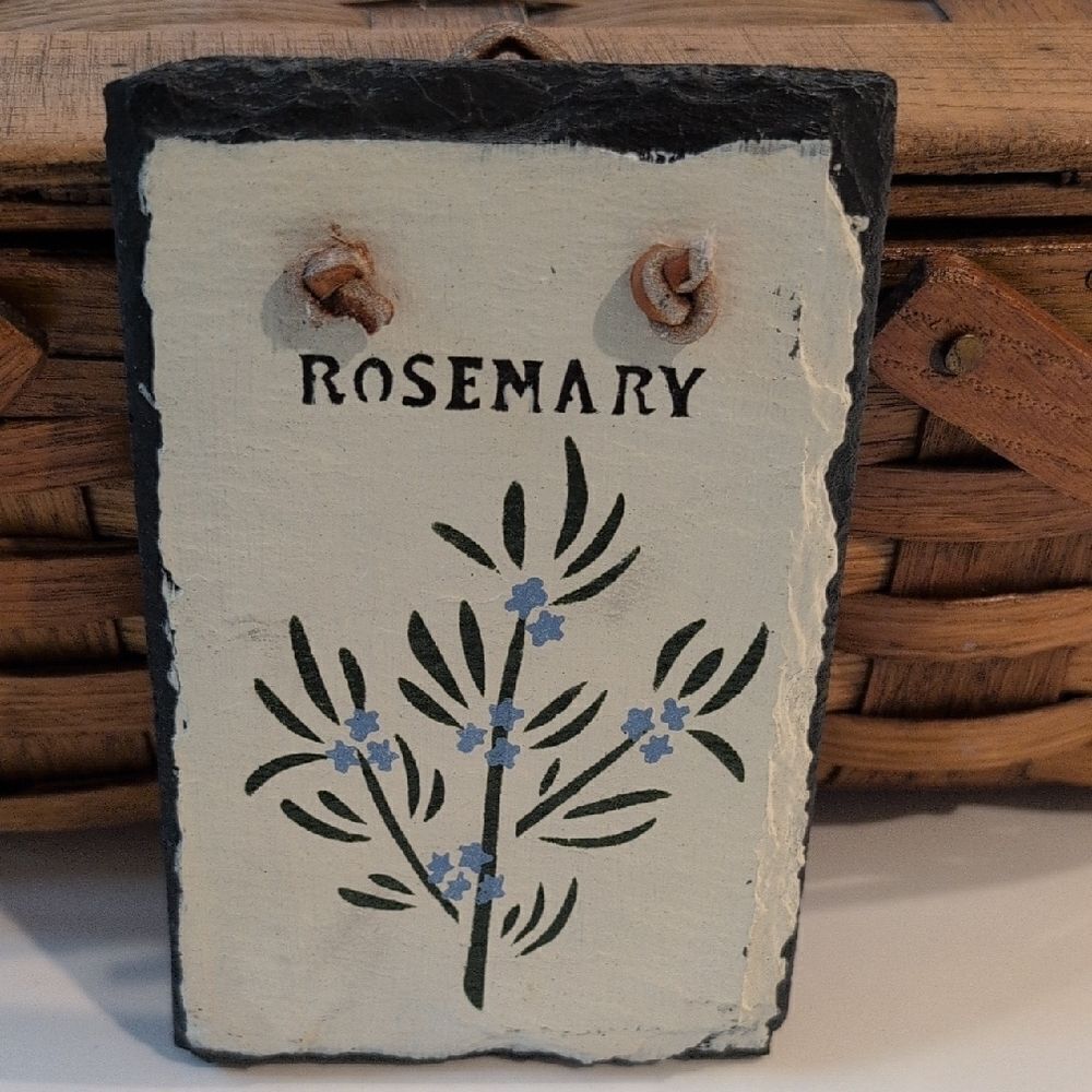 Rosemary Slate Wall Art with Blue and Green Design Cottage Garden